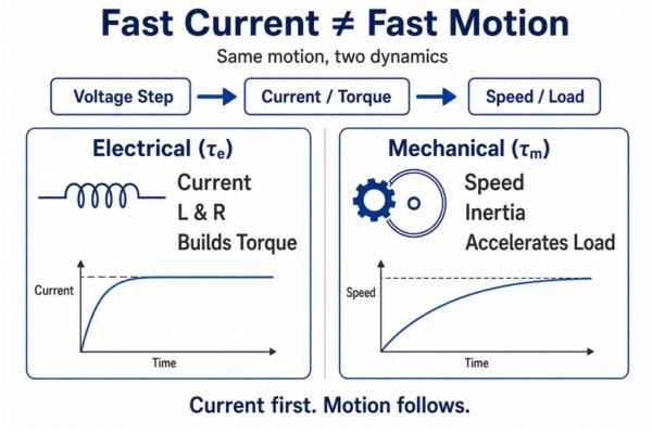 A side-by-side comparison chart contrasting the factors and effects of electrical vs mechanical time constants.