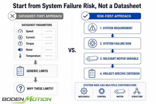 A diagram mapping system-level failure risks to relevant motor characteristics