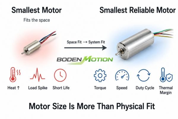 A diagram showing the relationship between coreless motor size, torque, and thermal capacity