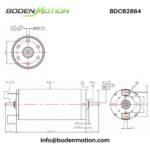 BDCB2864 coreless graphite brushed DC motor dimension drawing with Ø28 mm body, shaft size, and mounting details