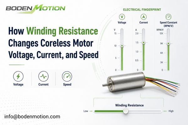Coreless motor winding resistance affecting voltage current and speed characteristics for different electrical configurations