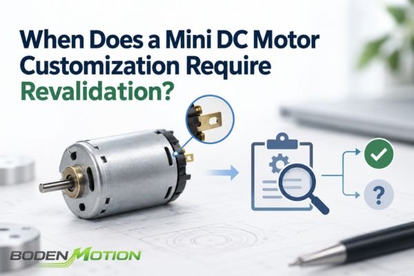 Mini DC motor customization revalidation showing engineering change review and validation decision process