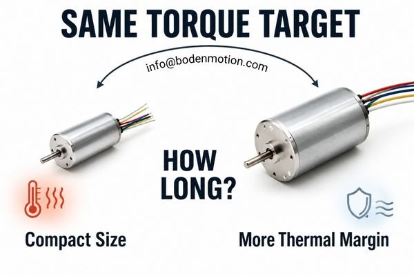 Small Diameter vs High Torque Coreless Motor A small high-torque coreless DC motor compared to a larger motor, illustrating the engineering trade-off.
