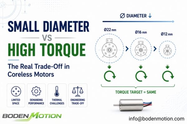 Small diameter coreless motor comparison showing the trade-off between motor size high torque and thermal limits